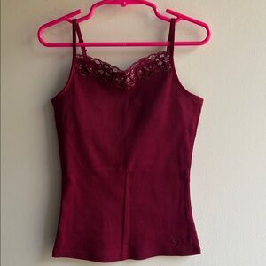 Justice Burgundy Lace Trim Ribbed Cami Top